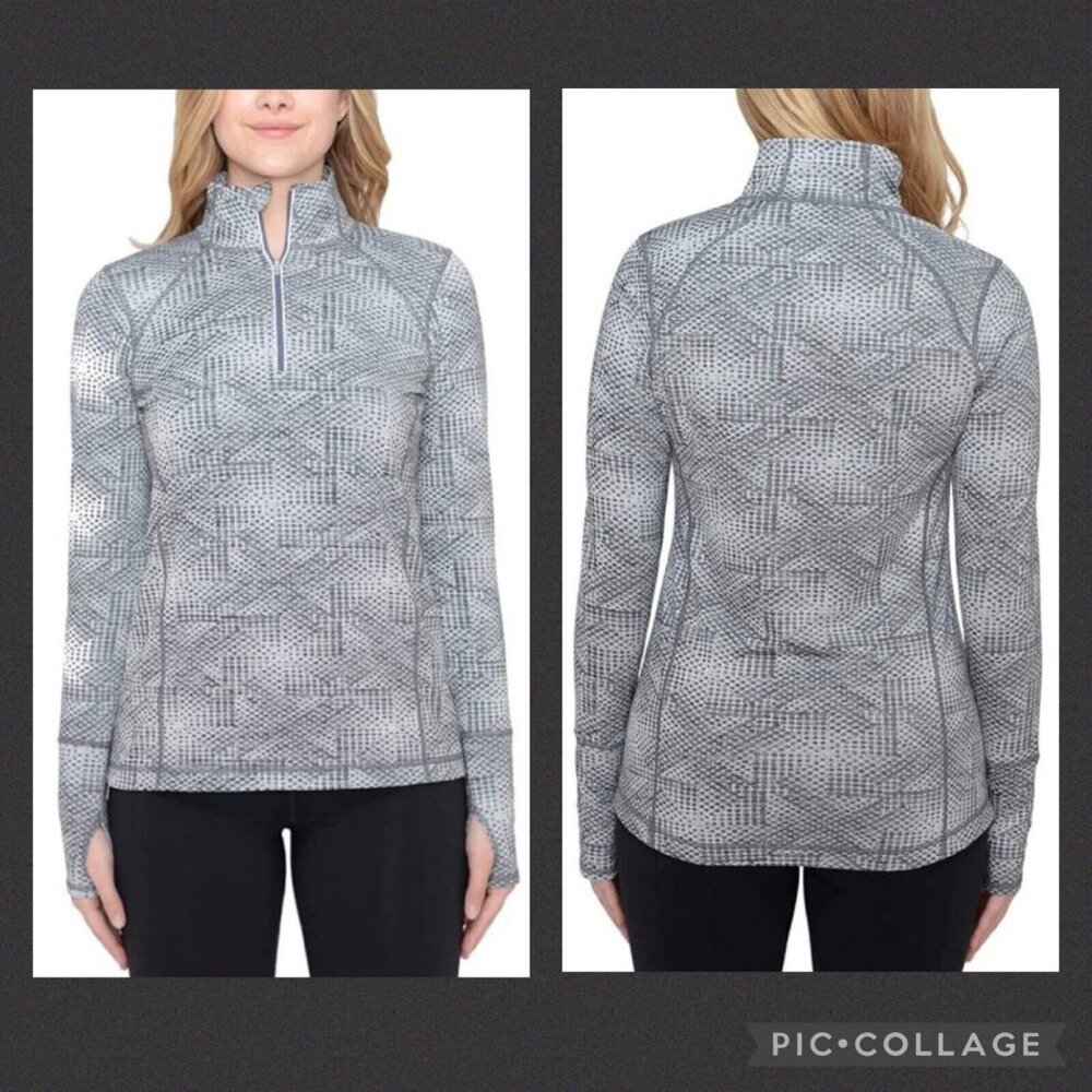 Kirkland Signature Womens M Gray Patterned Partial Zip Long Sleeve Thumbholes